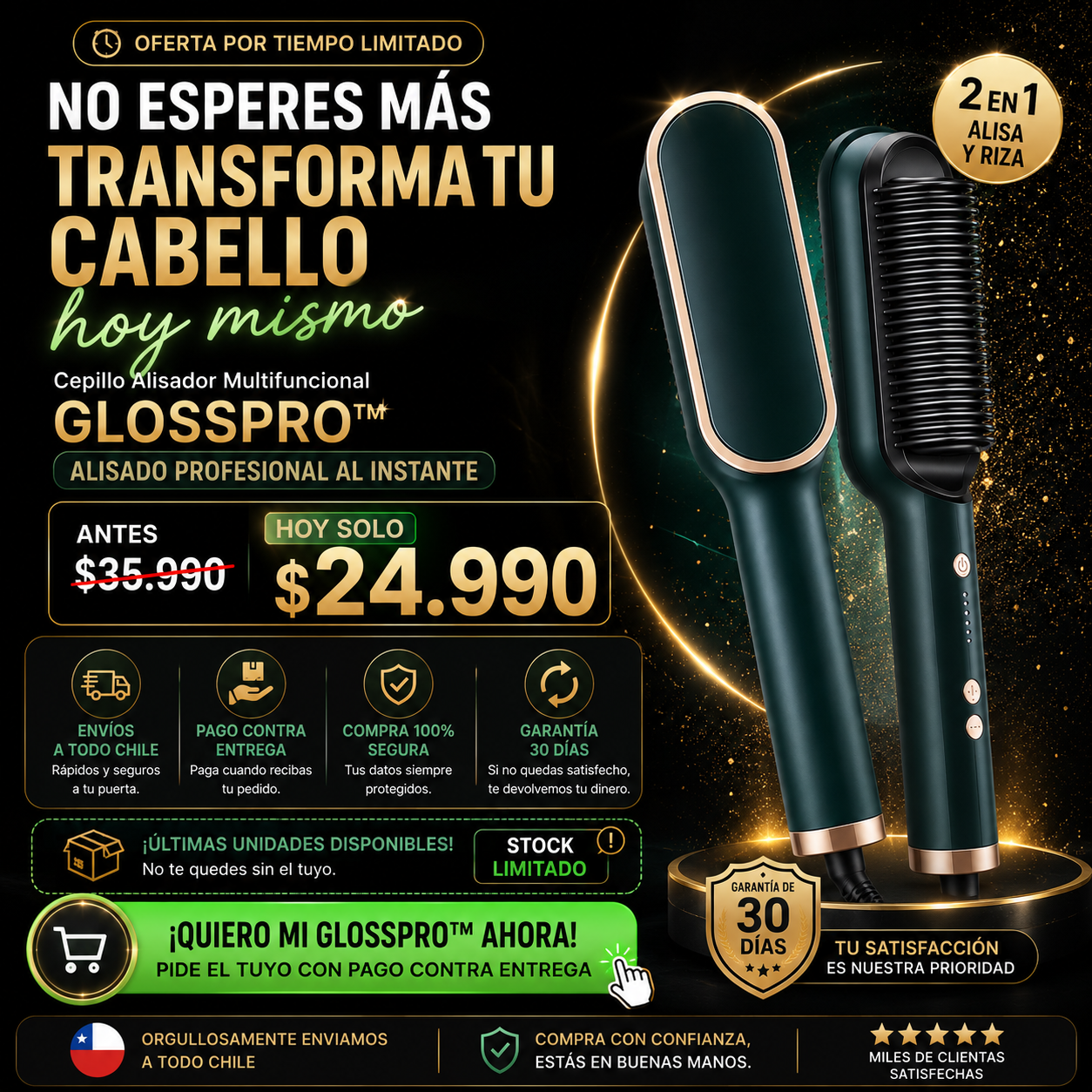 Cepillo Alisador Multifuncional GlossPro™ | Alisado Profesional al Instante - BenedettoCL