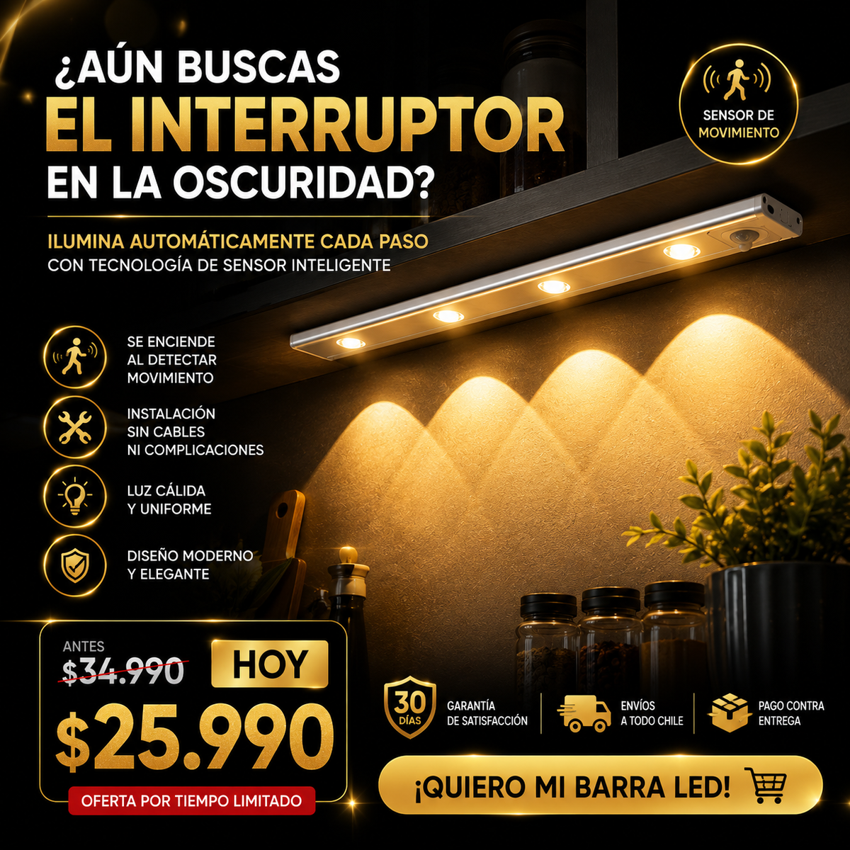 Barra Led Modern - con sensor 50cm