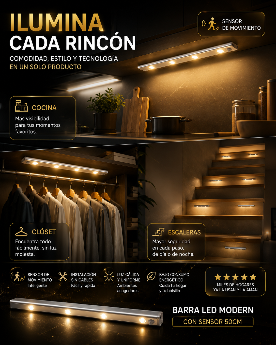 Barra Led Modern - con sensor 50cm
