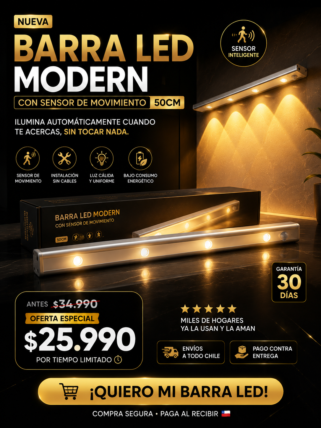 Barra Led Modern - con sensor 50cm