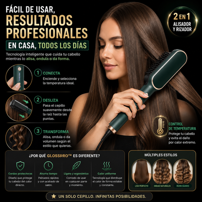 Cepillo Alisador Multifuncional GlossPro™ | Alisado Profesional al Instante - BenedettoCL