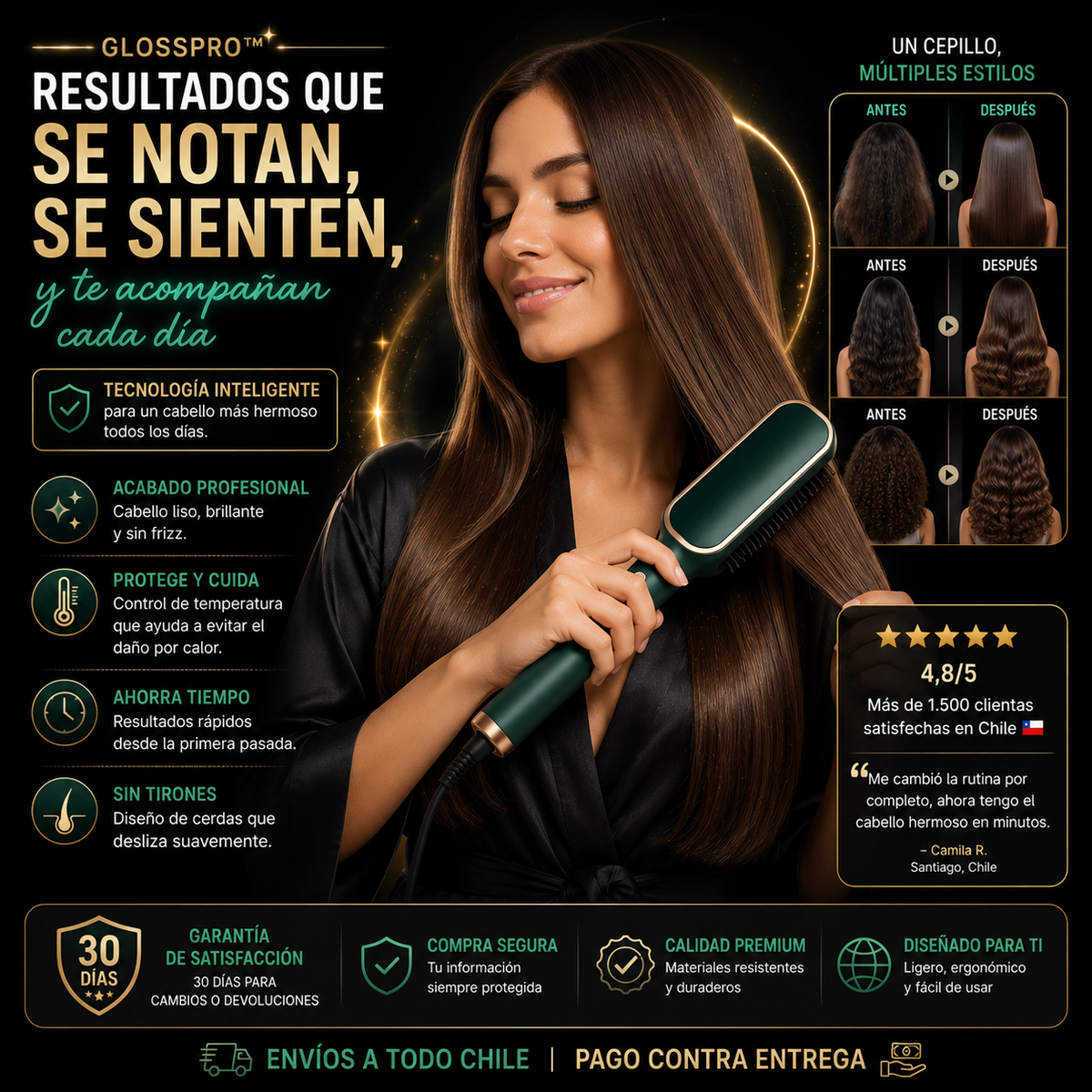 Cepillo Alisador Multifuncional GlossPro™ | Alisado Profesional al Instante - BenedettoCL