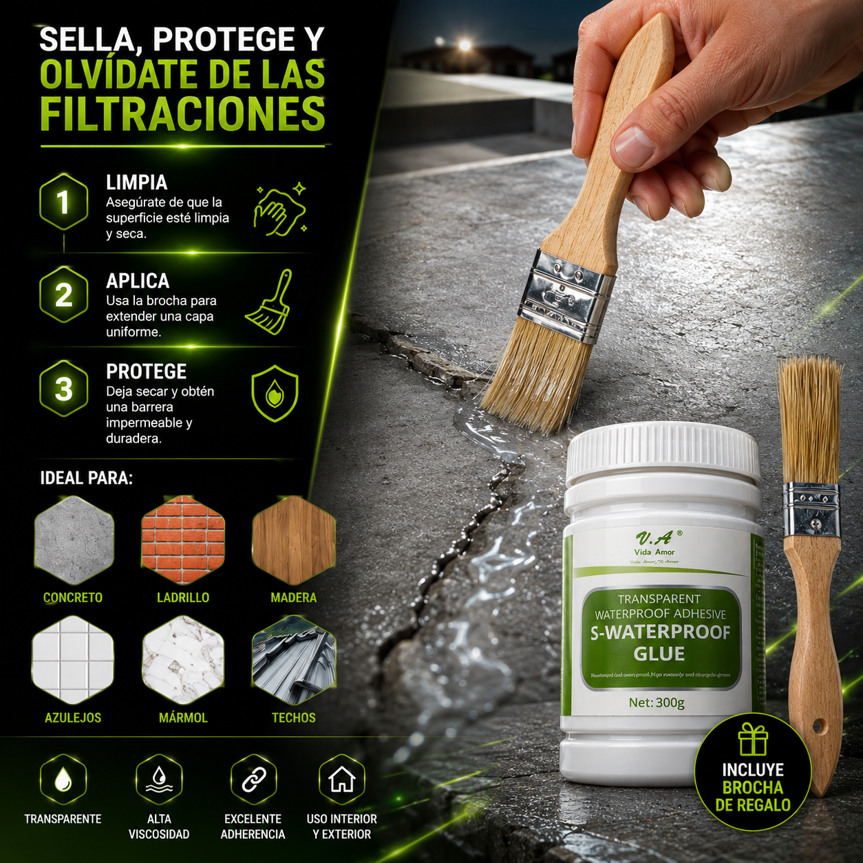 Sellador Adhesivo Impermeable AquaSeal Pro™ 300G | Repara Filtraciones y Grietas en Minutos - BenedettoCL