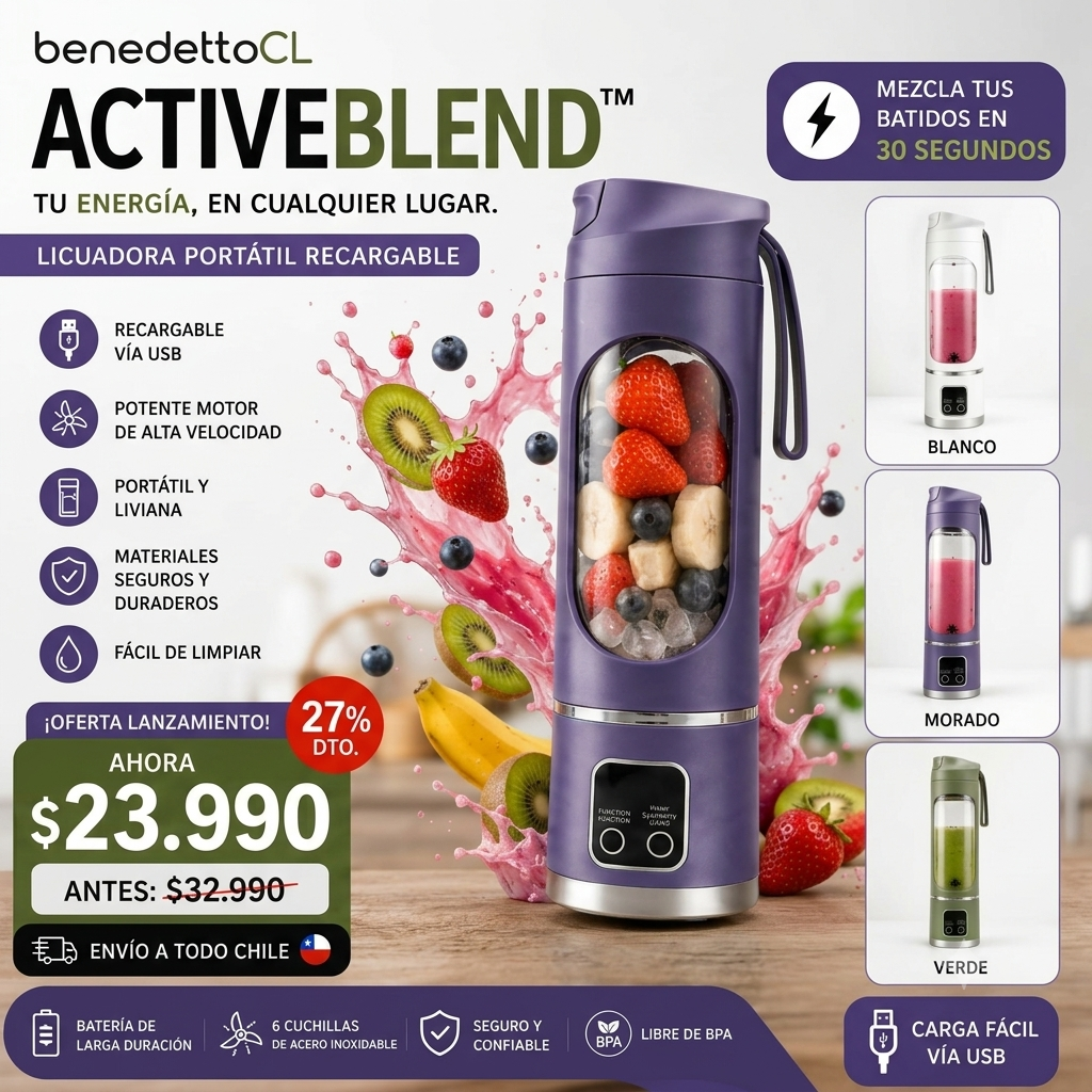 ActiveBlend™ by BenedettoCL | Licuadora Portátil Recargable USB